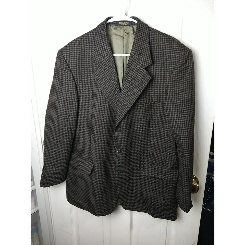 Miltons Vintage Three Button Collared Pocket Brown Gingham Suit Jacket Size 42S